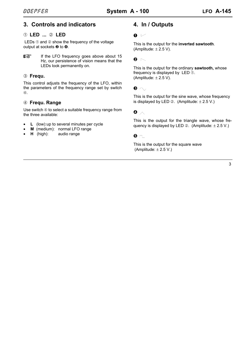 System a - 100, A-145, Controls and indicators | Doepfer A-145 LFO 1 User Manual | Page 3 / 6