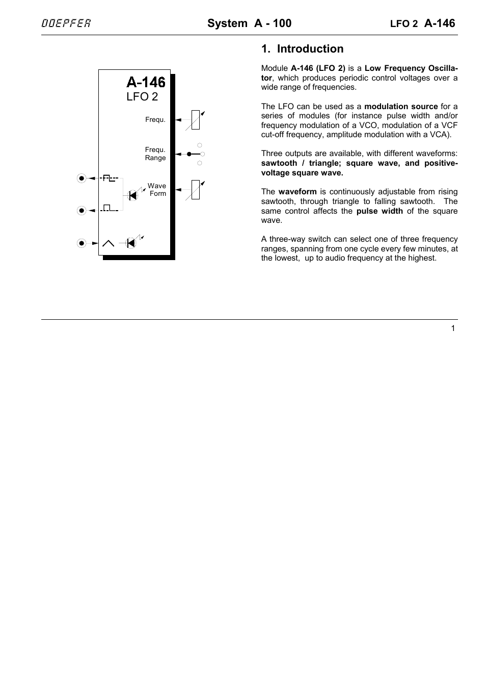 Doepfer A-146 LFO 2 (variable Waveform) User Manual | 8 pages