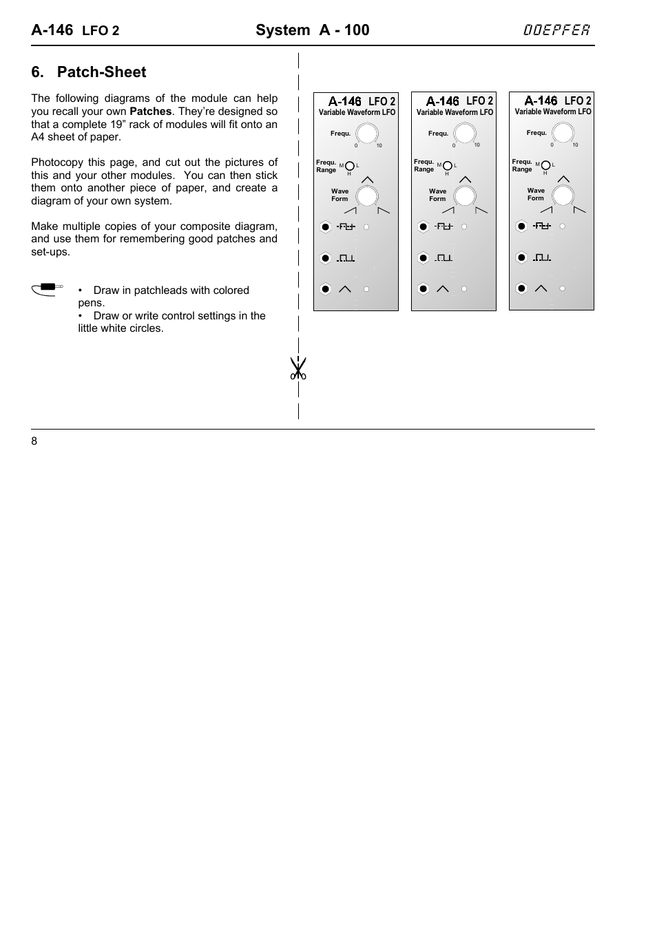 A-146, System a - 100, Patch-sheet | Doepfer, Lfo 2 | Doepfer A-146 LFO 2 (variable Waveform) User Manual | Page 8 / 8