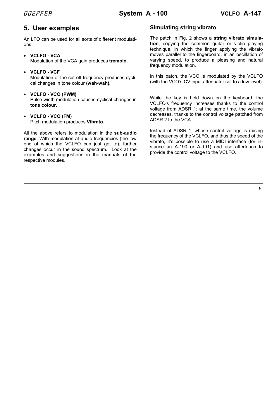 System a - 100, A-147, User examples | Doepfer | Doepfer A-147 VC LFO User Manual | Page 5 / 8