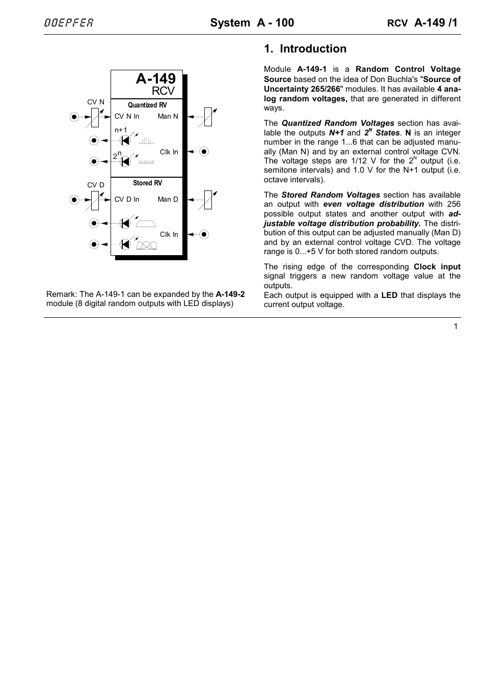 Doepfer A-149-1 Quantized/Stored Random Voltages User Manual | 6 pages