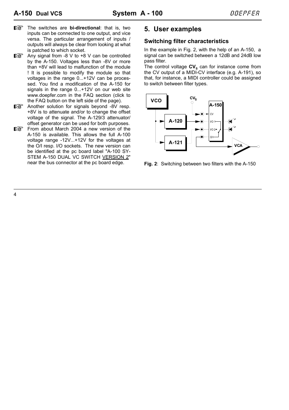 A-150, System a - 100, User examples | Doepfer | Doepfer A-150 Dual VC Switch User Manual | Page 4 / 6