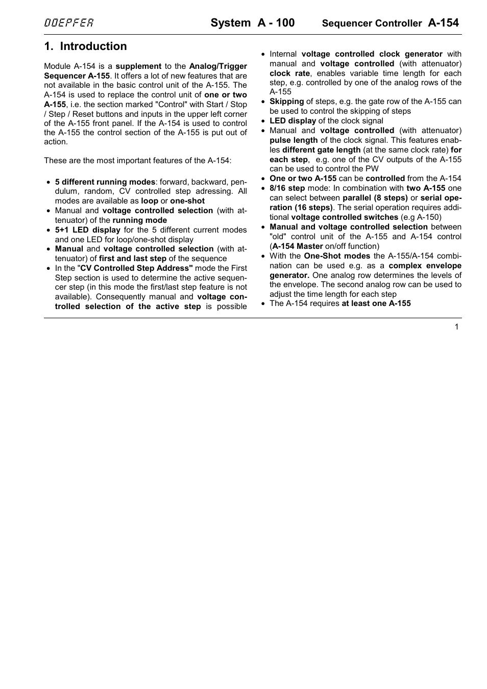 Doepfer A-154 Sequencer Controller User Manual | 16 pages