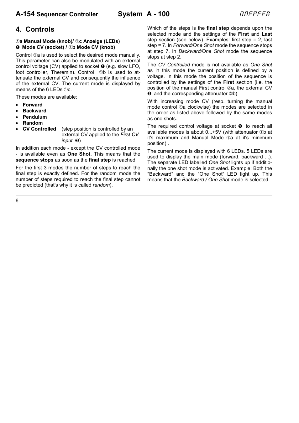 A-154, System a - 100, Controls | Doepfer | Doepfer A-154 Sequencer Controller User Manual | Page 6 / 16