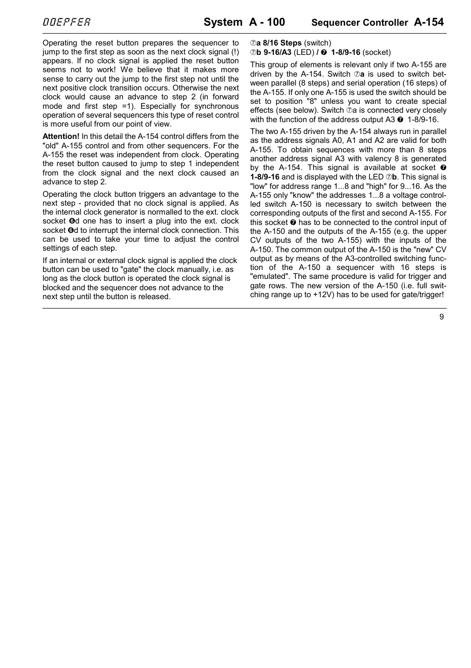 System a - 100, A-154, Doepfer | Doepfer A-154 Sequencer Controller User Manual | Page 9 / 16