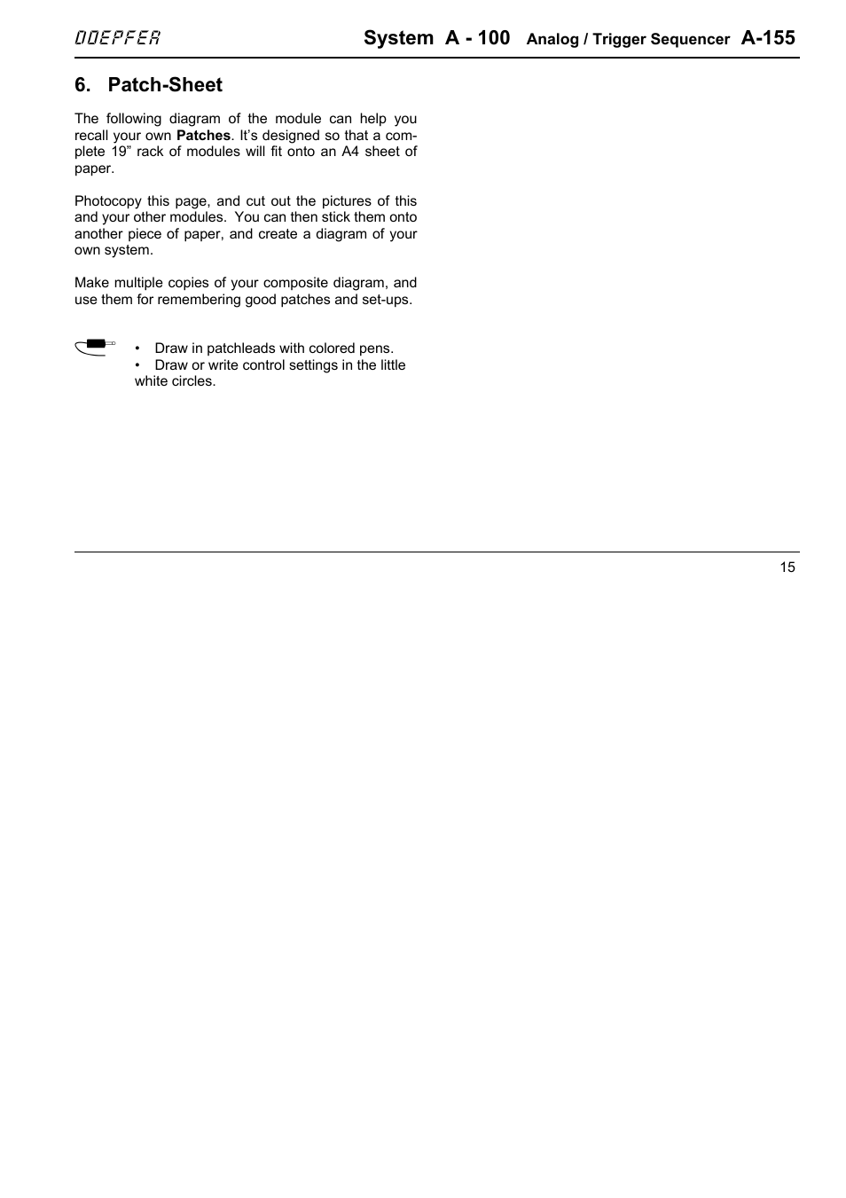 System a - 100, A-155, Patch-sheet | Doepfer A-155 Analog/Trigger Sequencer User Manual | Page 15 / 16