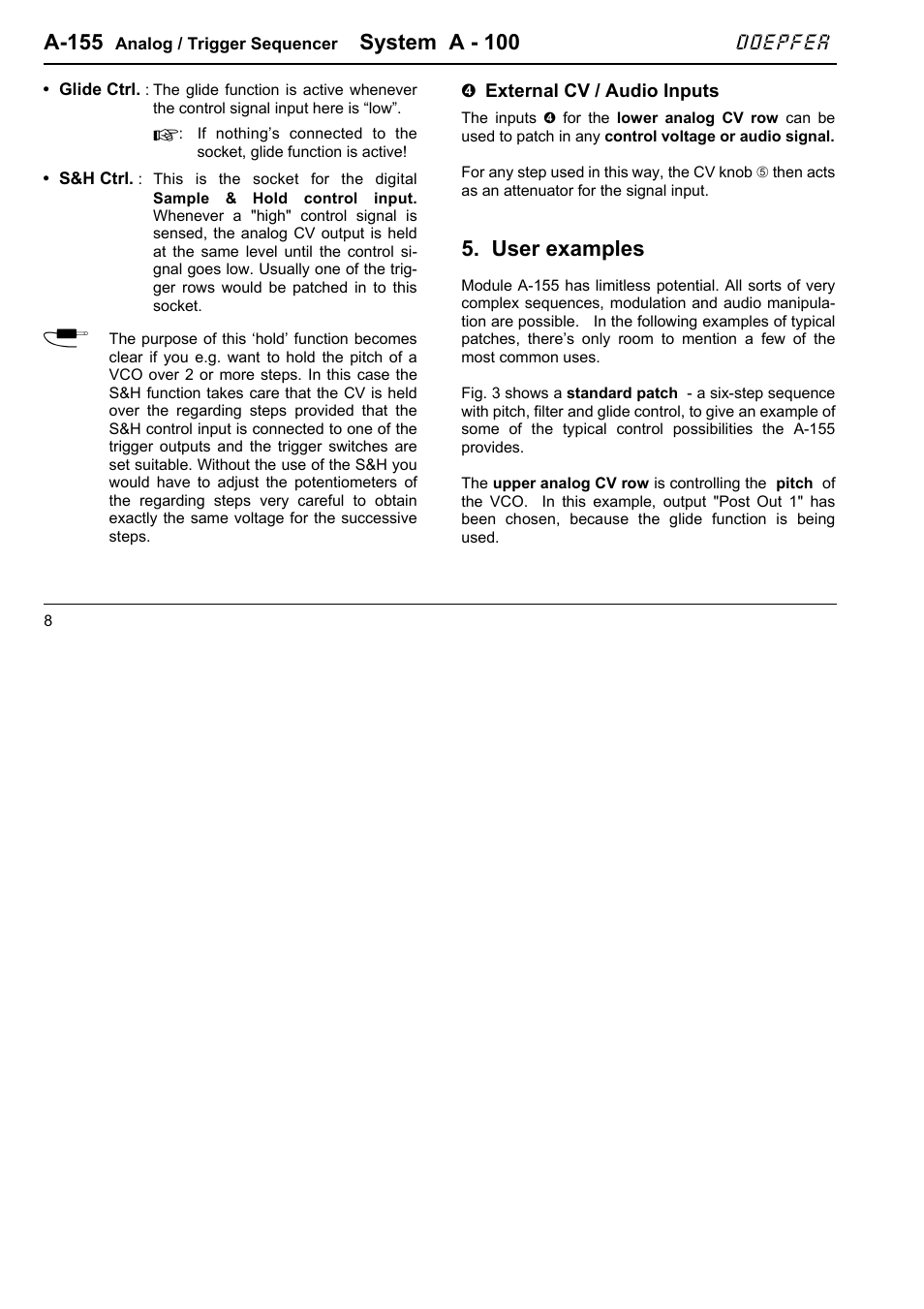 A-155, System a - 100, User examples | Doepfer | Doepfer A-155 Analog/Trigger Sequencer User Manual | Page 8 / 16