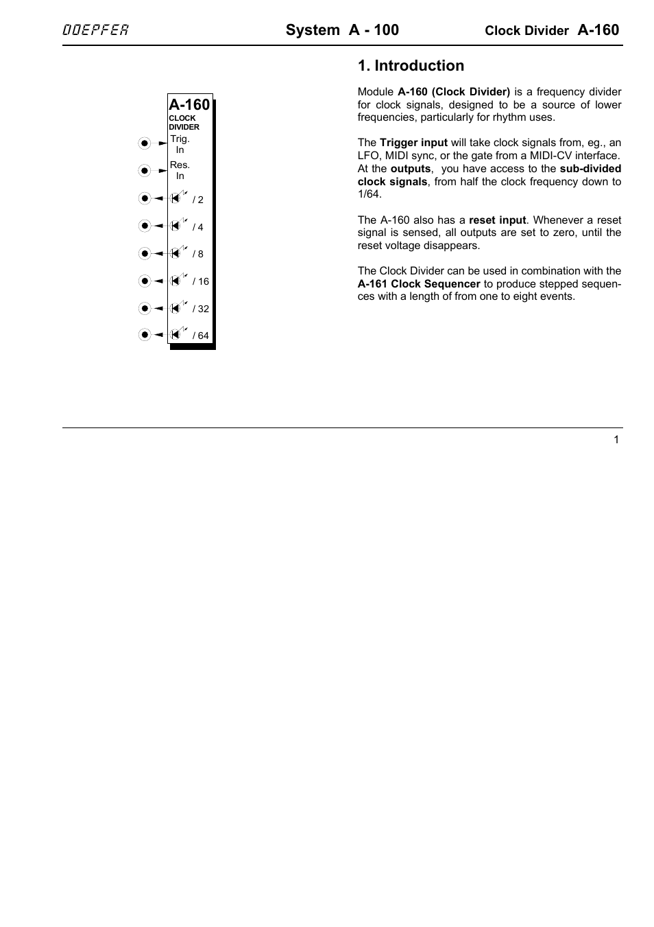 Doepfer A-160 Clock Divider User Manual | 6 pages