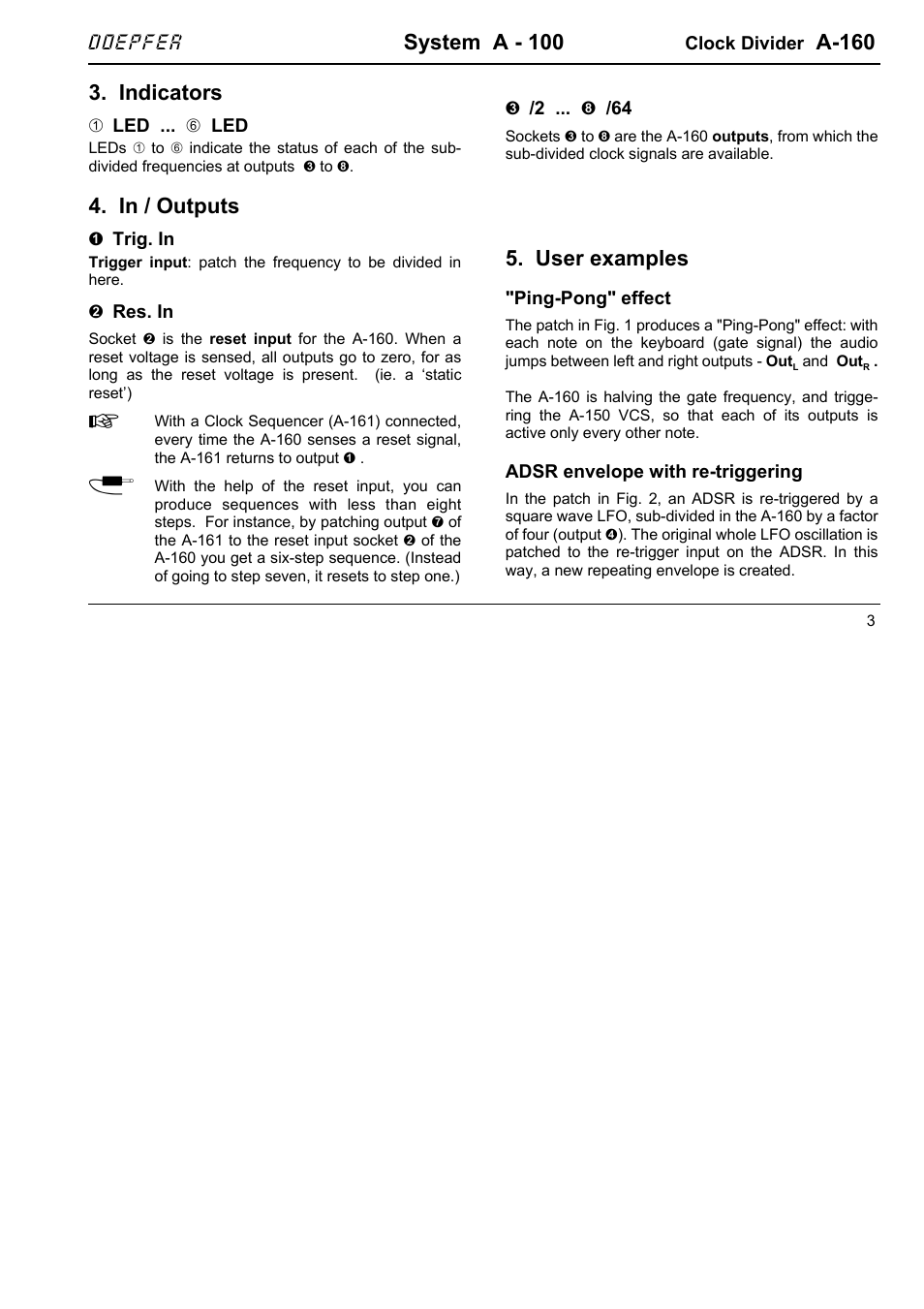 System a - 100, A-160, Indicators | User examples | Doepfer A-160 Clock Divider User Manual | Page 3 / 6