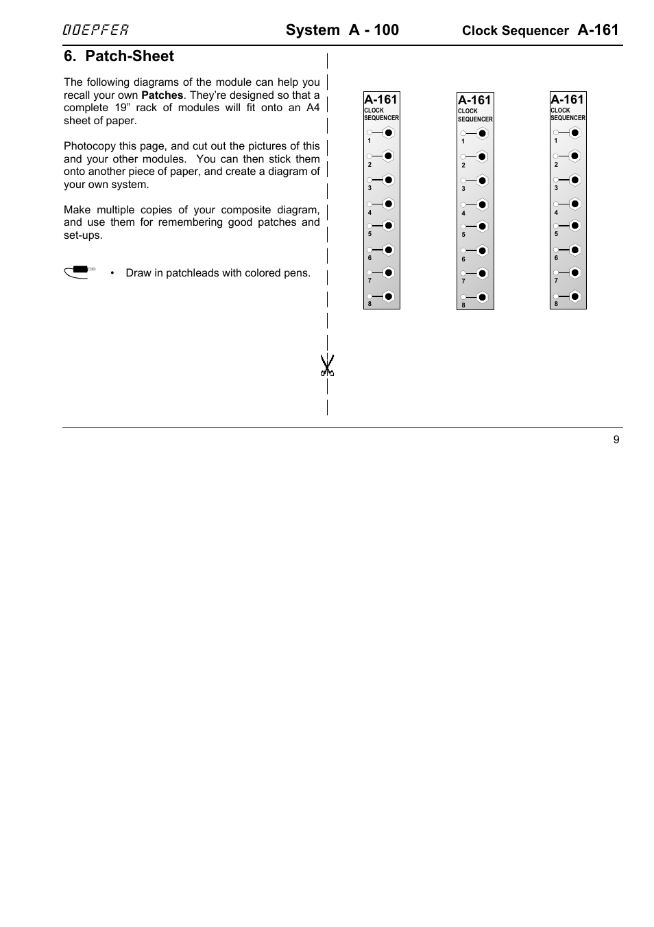 System a - 100, A-161, Patch-sheet | Doepfer, Clock sequencer, Draw in patchleads with colored pens | Doepfer A-161 Clock Sequencer User Manual | Page 9 / 10