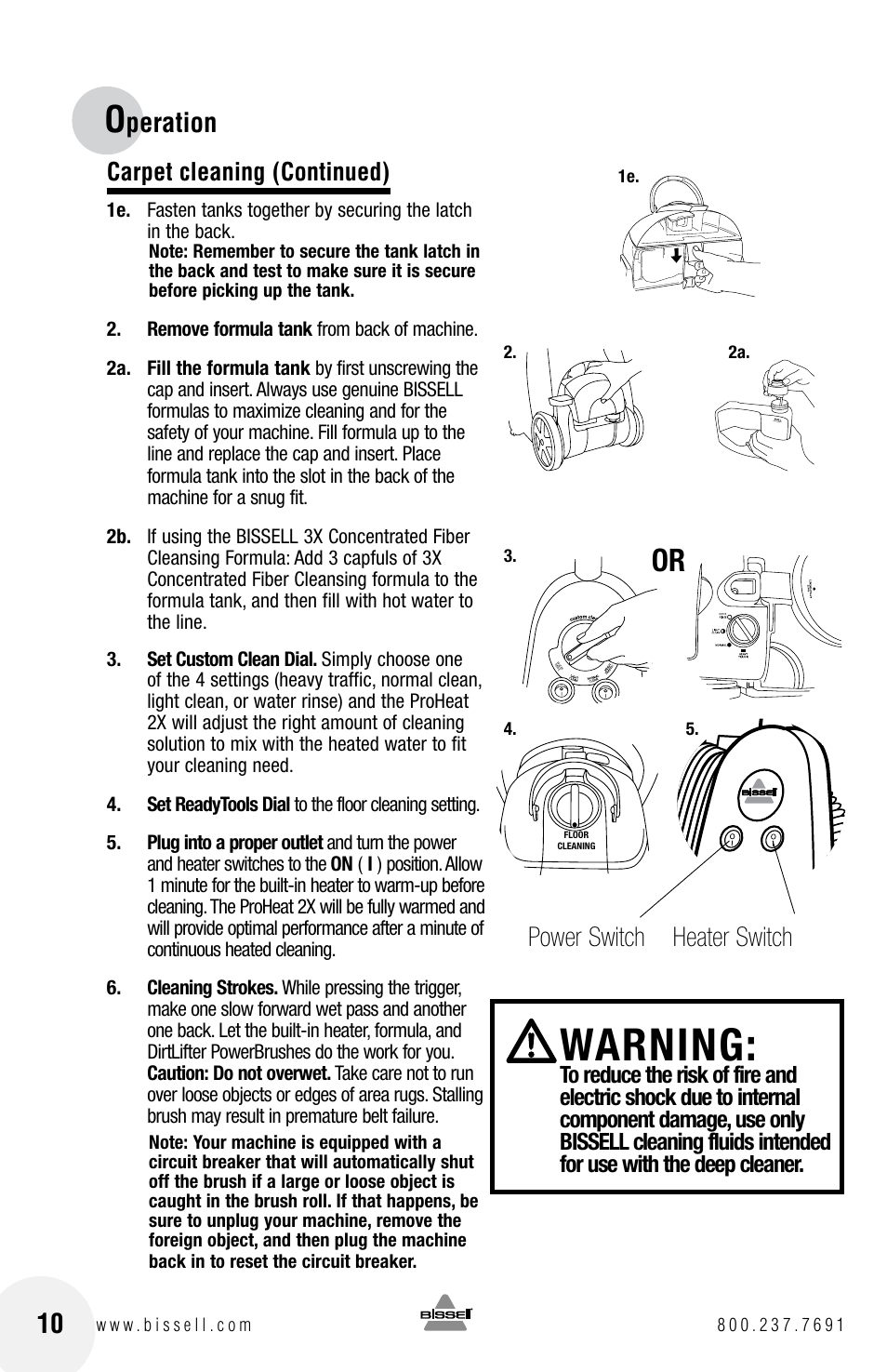 Warning, Peration, Carpet cleaning (continued) | Bissell PROHEAT2X 8960 User Manual | Page 10 / 24