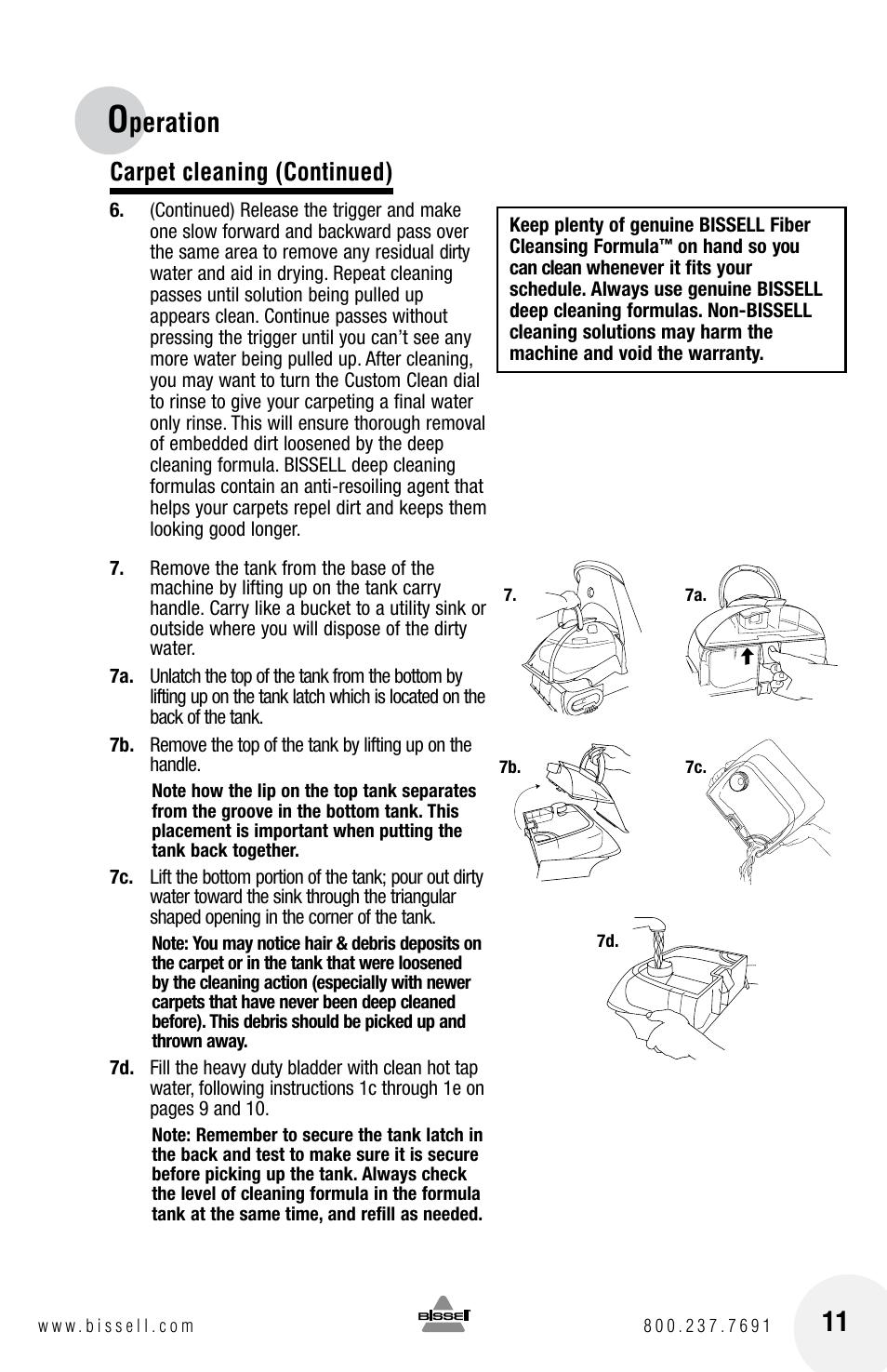 Peration, Carpet cleaning (continued) | Bissell PROHEAT2X 8960 User Manual | Page 11 / 24