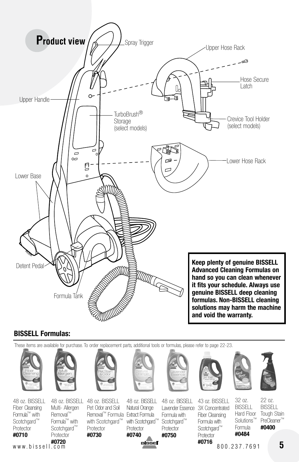 Roduct view, Bissell formulas | Bissell PROHEAT2X 8960 User Manual | Page 5 / 24