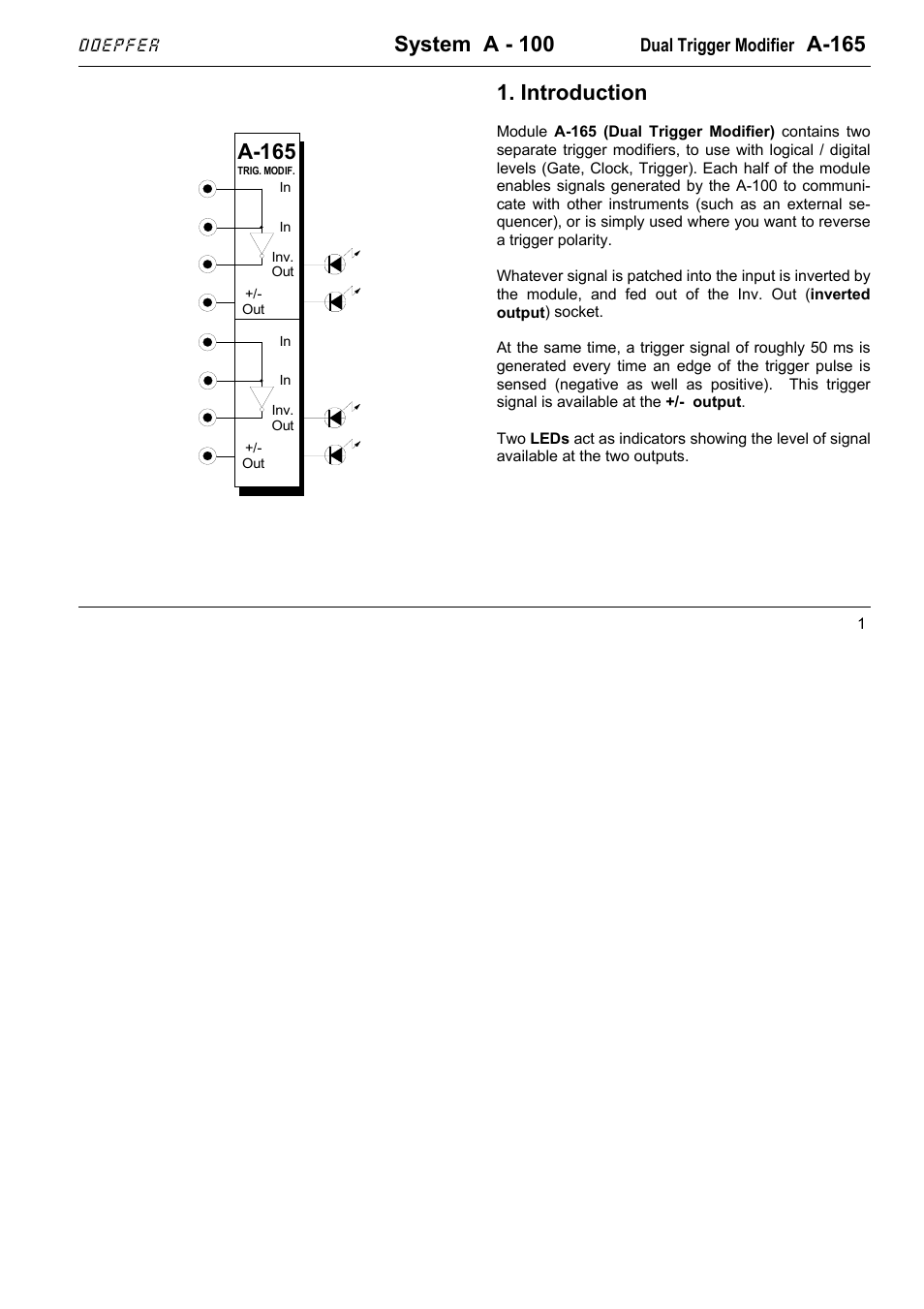 Doepfer A-165 Dual Trigger Inverter/Modifier User Manual | 6 pages