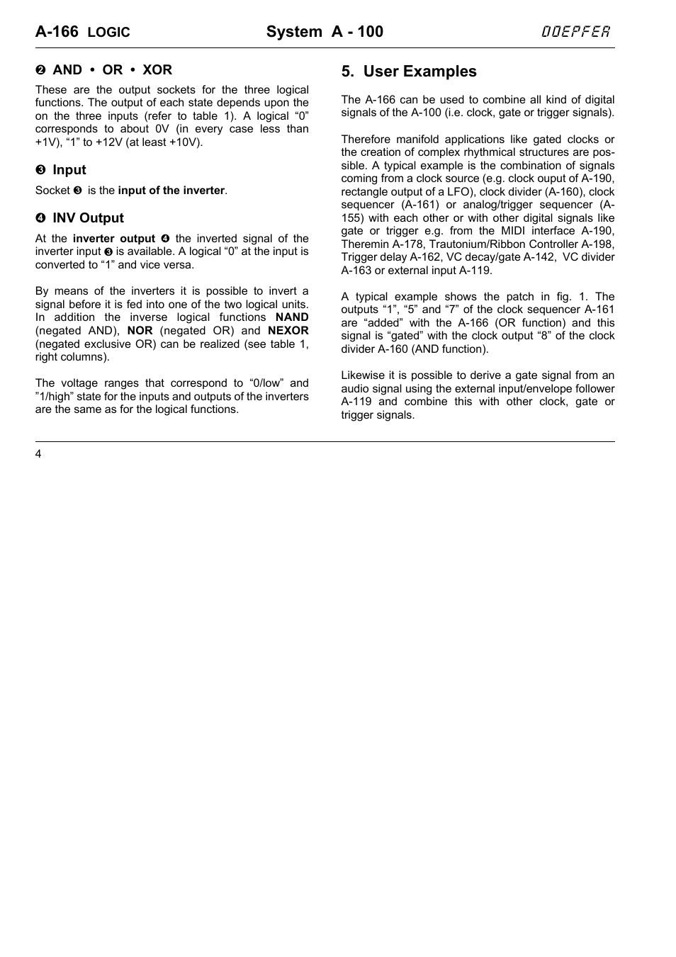 A-166, System a - 100, User examples | Doepfer A-166 Logic Module User Manual | Page 4 / 6