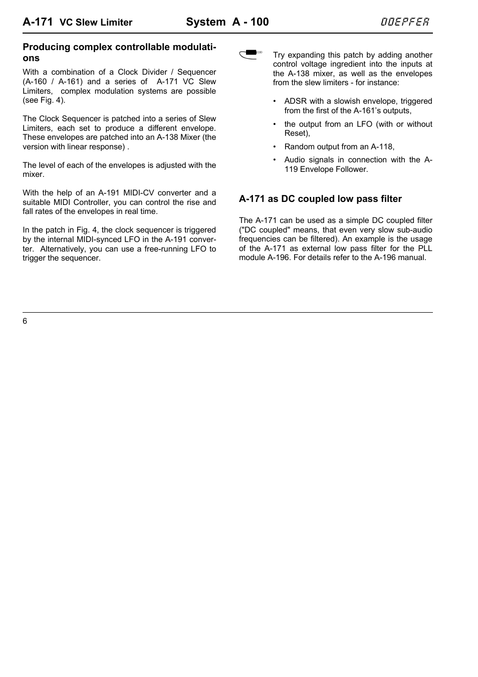 A-171, System a - 100, Doepfer | Doepfer A-171 VC Slew Limiter User Manual | Page 6 / 8