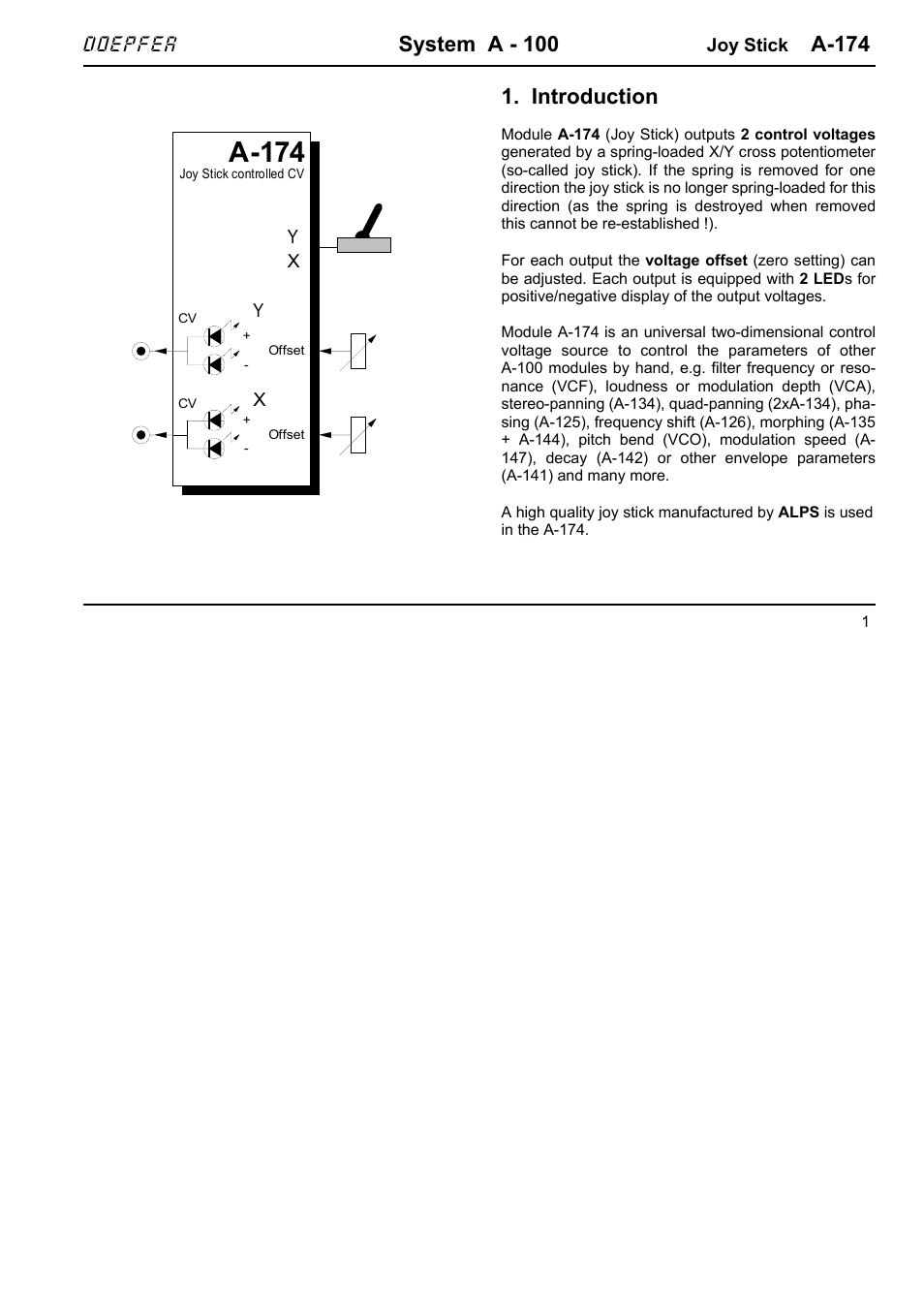 Doepfer A-174 Joy Stick User Manual | 6 pages