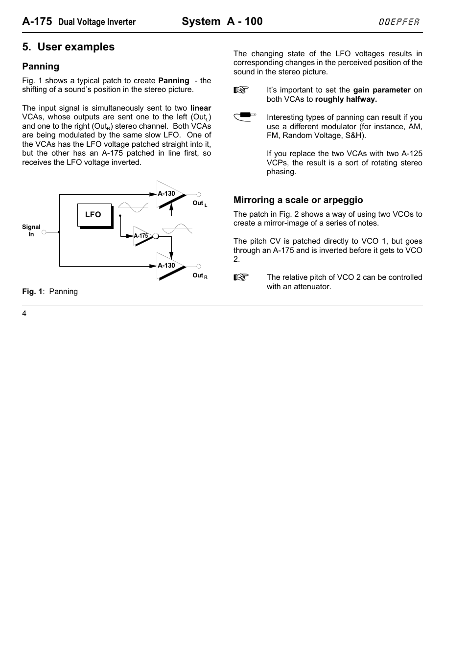 A-175, System a - 100, User examples | Doepfer A-175 Dual Voltage Inverter User Manual | Page 4 / 6