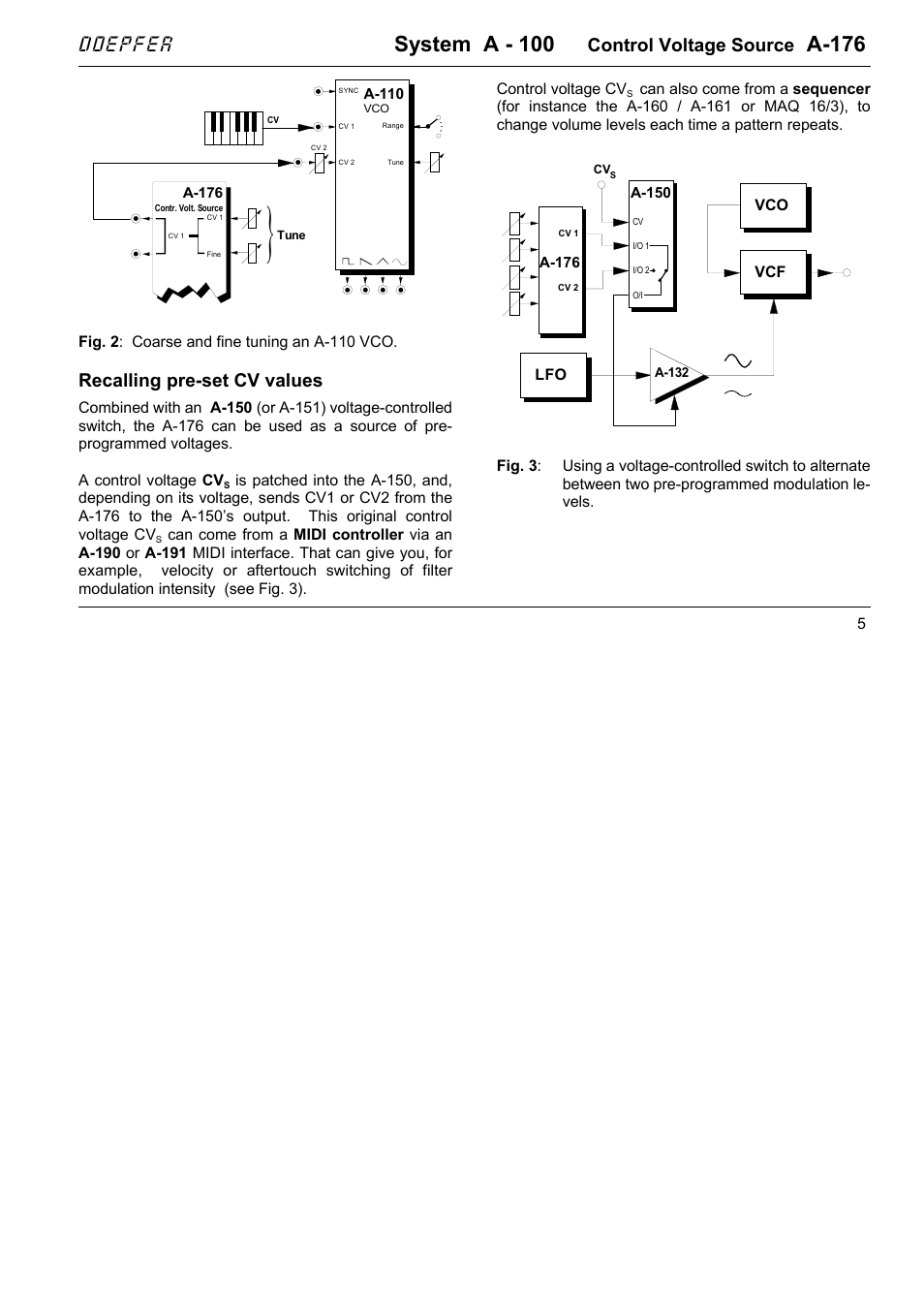 System a - 100, A-176, Doepfer | Control voltage source, Recalling pre-set cv values | Doepfer A-176 Triple Control Voltage Source User Manual | Page 5 / 6