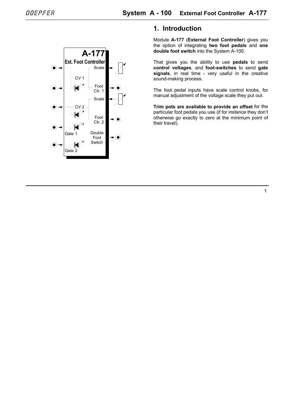 Doepfer A-177 External Foot Controller (no longer available) User Manual | 6 pages