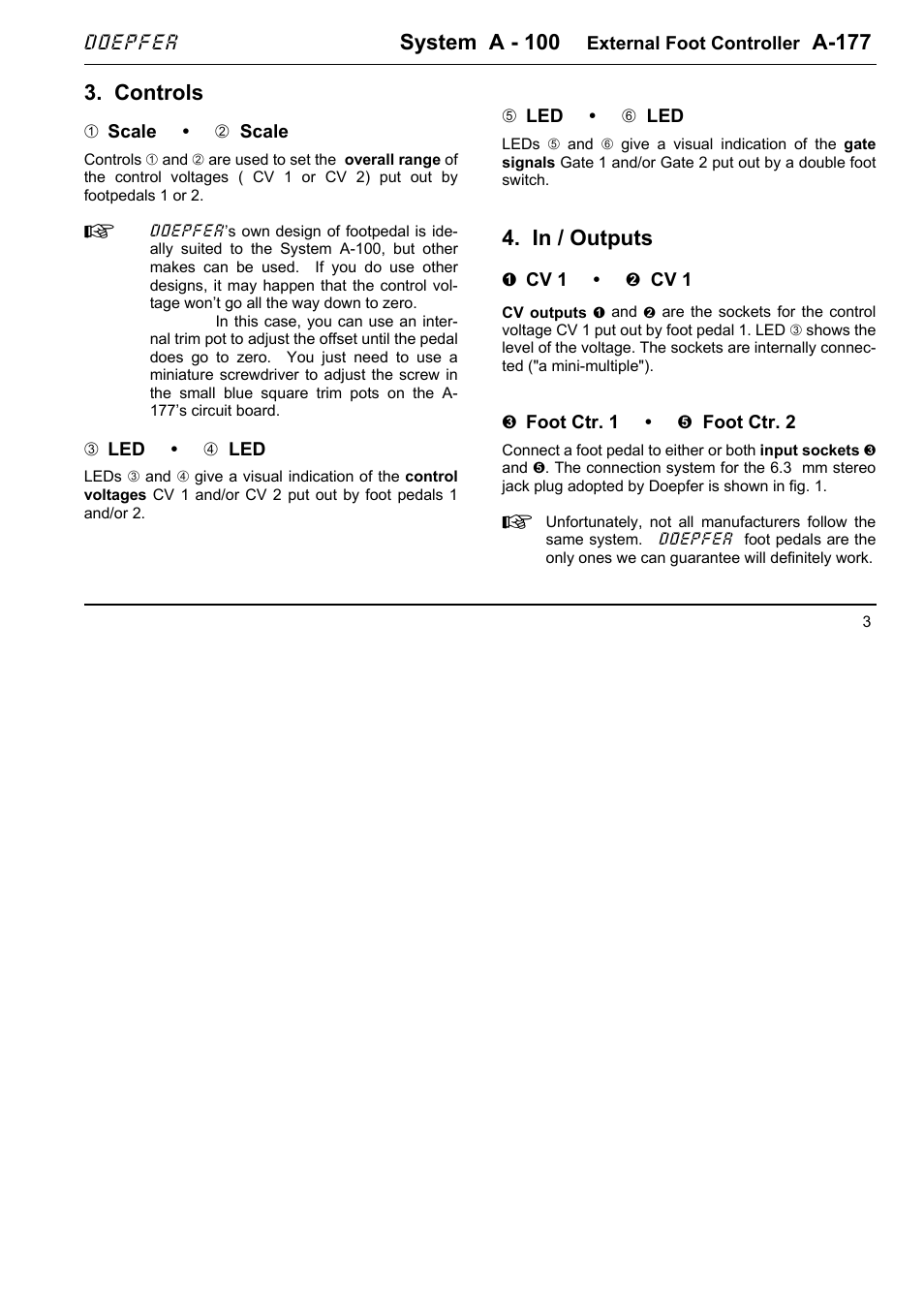System a - 100, A-177, Controls | Doepfer A-177 External Foot Controller (no longer available) User Manual | Page 3 / 6
