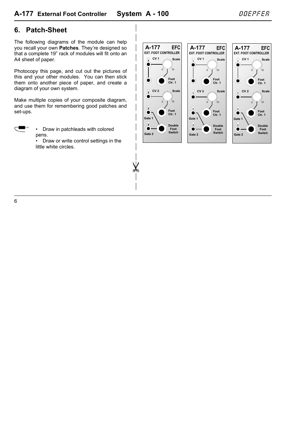 A-177, System a - 100, Patch-sheet | Doepfer, External foot controller | Doepfer A-177 External Foot Controller (no longer available) User Manual | Page 6 / 6