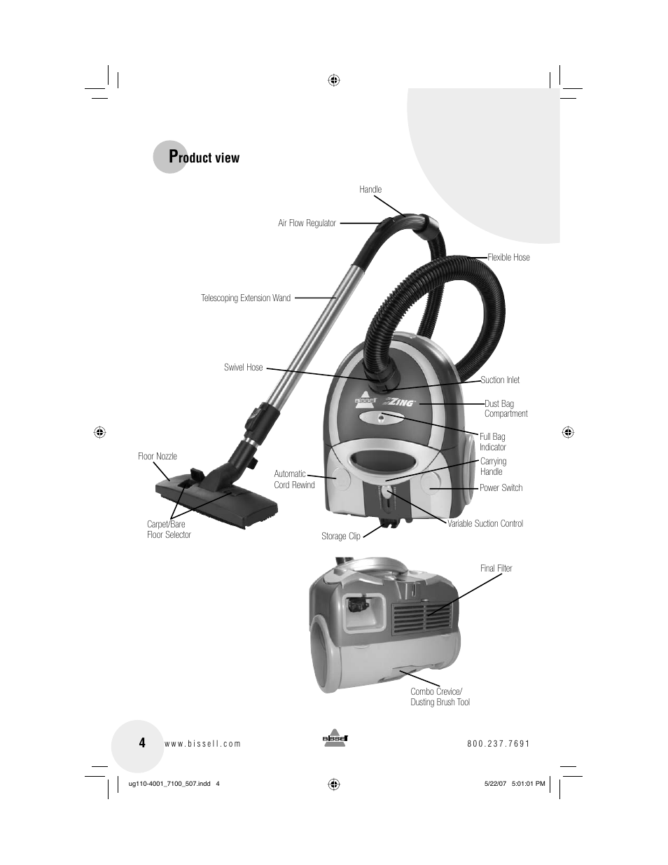 Roduct view | Bissell 7100 User Manual | Page 4 / 12