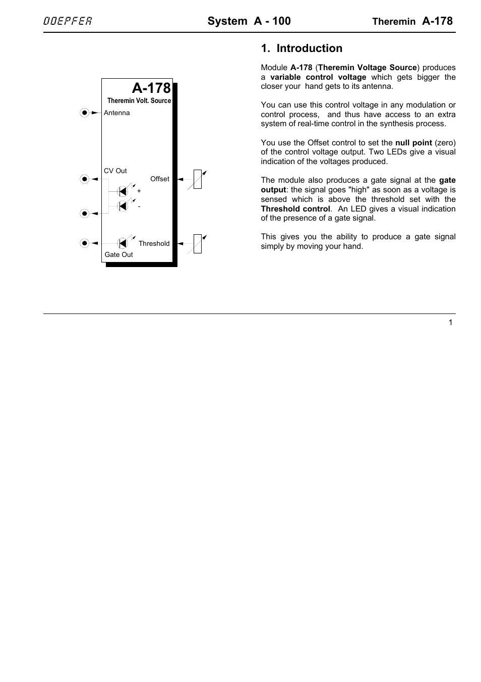 Doepfer A-178 Theremin CV Source User Manual | 8 pages