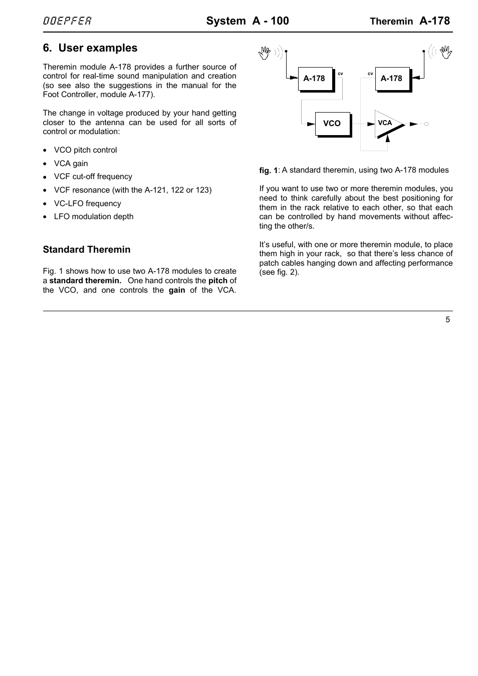 System a - 100, A-178, User examples | Doepfer | Doepfer A-178 Theremin CV Source User Manual | Page 5 / 8