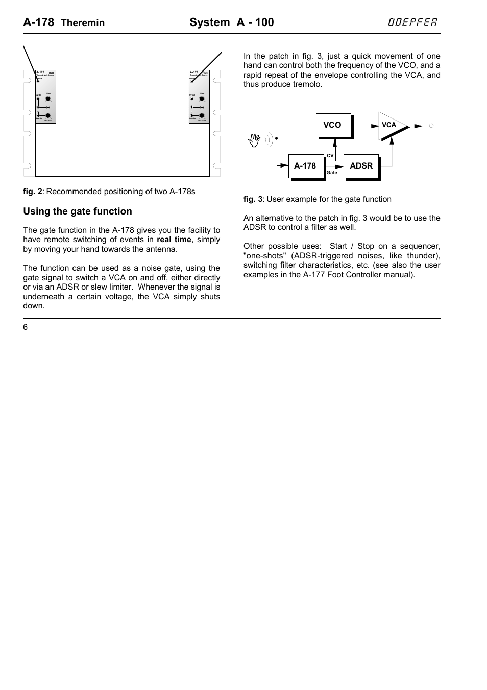 A-178, System a - 100, Doepfer | Theremin, Using the gate function, Adsr vco | Doepfer A-178 Theremin CV Source User Manual | Page 6 / 8