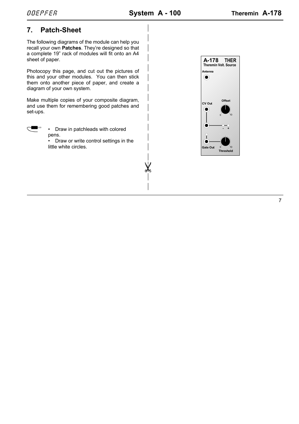 System a - 100, A-178, Patch-sheet | Doepfer, Theremin | Doepfer A-178 Theremin CV Source User Manual | Page 7 / 8