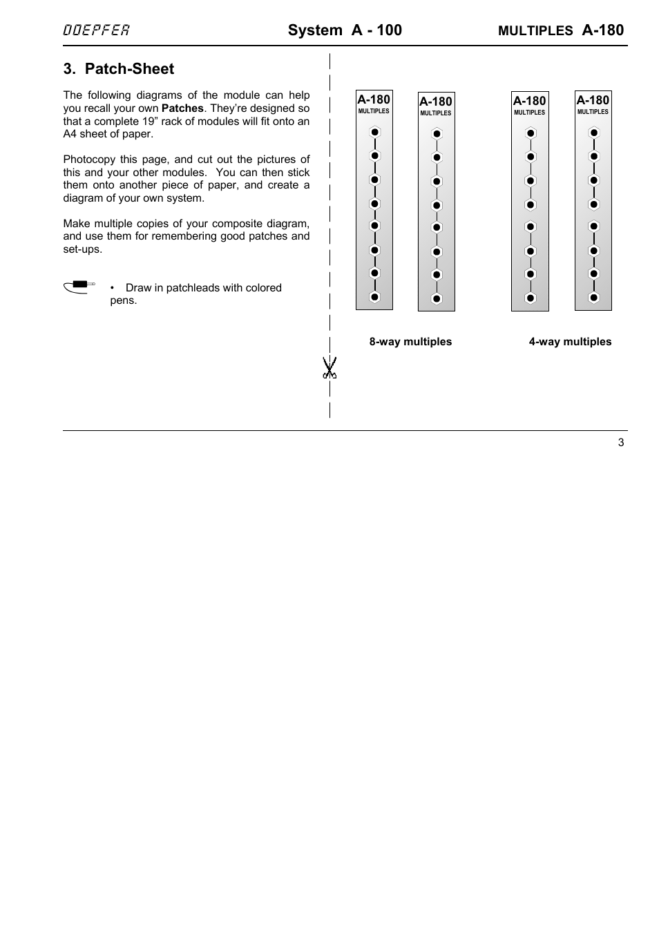 System a - 100, A-180, Patch-sheet | Doepfer | Doepfer A-180 1x8/2x4 Multiple User Manual | Page 3 / 4