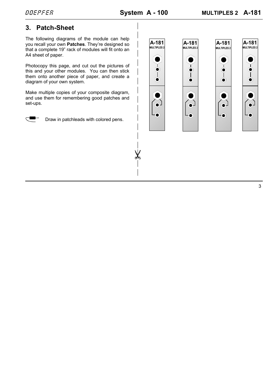 System a - 100, A-181, Patch-sheet | Doepfer | Doepfer A-181 3.5/6.35 Multiple User Manual | Page 3 / 4