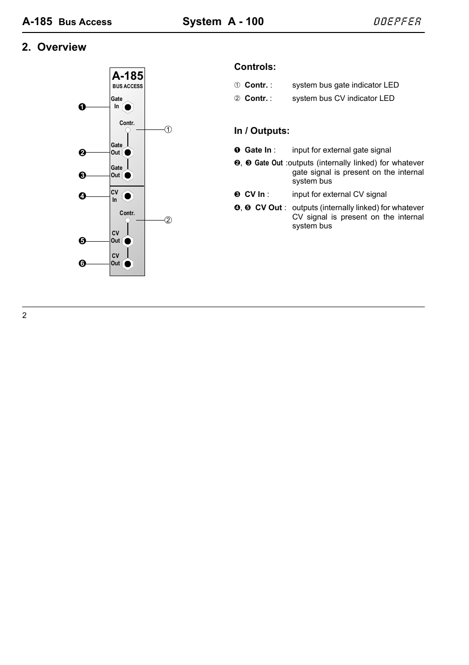 A-185, System a - 100, Overview | Doepfer | Doepfer A-185 Bus Access User Manual | Page 2 / 8