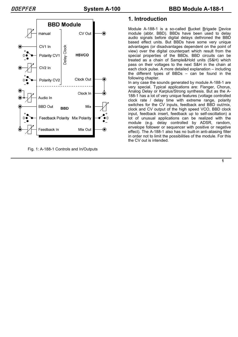 Doepfer A-188-1 BBD Module User Manual | 15 pages