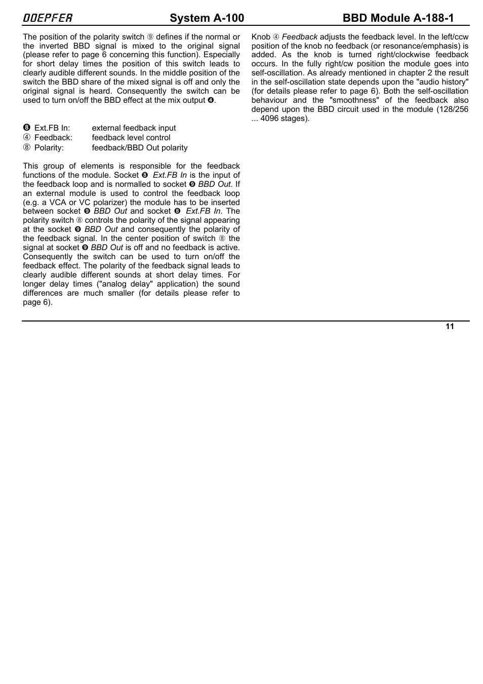 Doepfer | Doepfer A-188-1 BBD Module User Manual | Page 11 / 15
