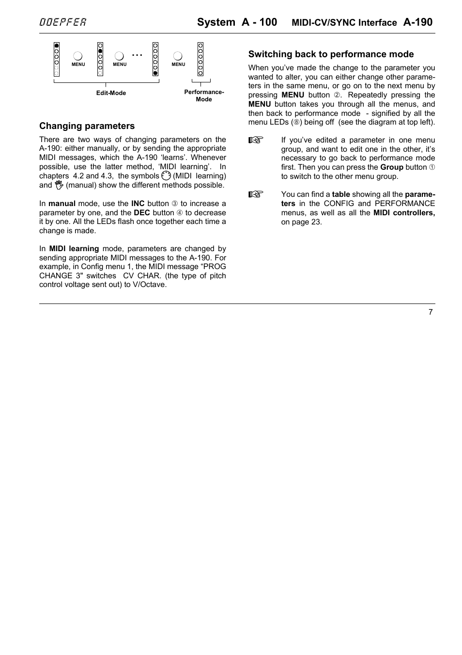 System a - 100, A-190, Doepfer | Doepfer A-190-1 MIDI-CV/Gate/Sync Interface User Manual | Page 7 / 22