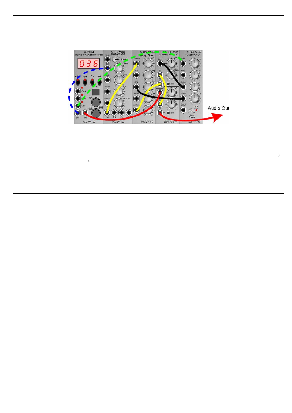 Usb/midi-to-cv/gate a-190-4, System a-100, Doepfer | Application examples | Doepfer A-190-4 MIDI/USB-CV/Gate/Sync Interface User Manual | Page 20 / 22