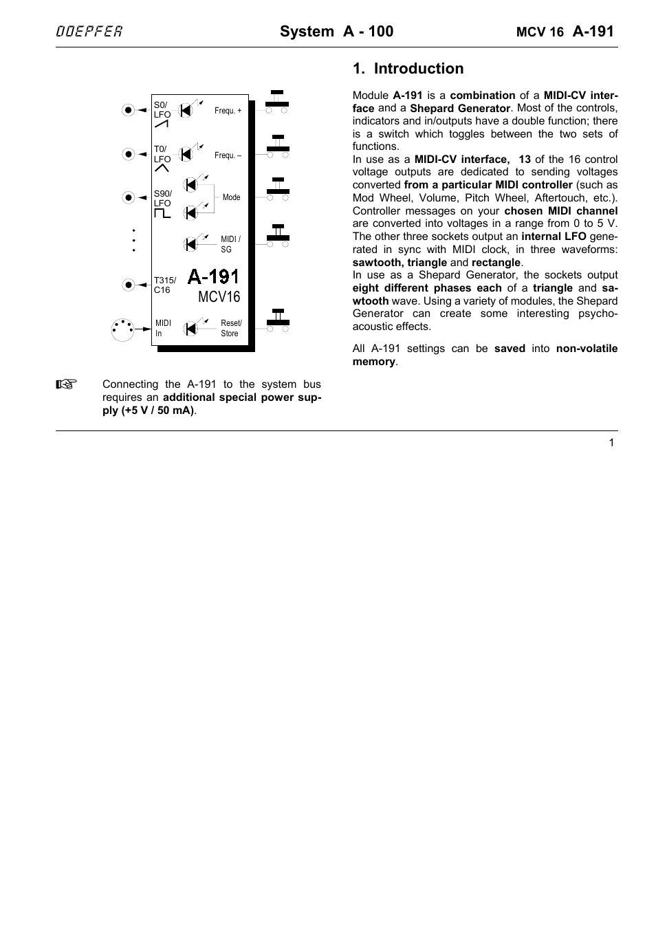 Doepfer A-191 Shepard Generator/16xMIDI-CV Interface  (no longer available) User Manual | 18 pages