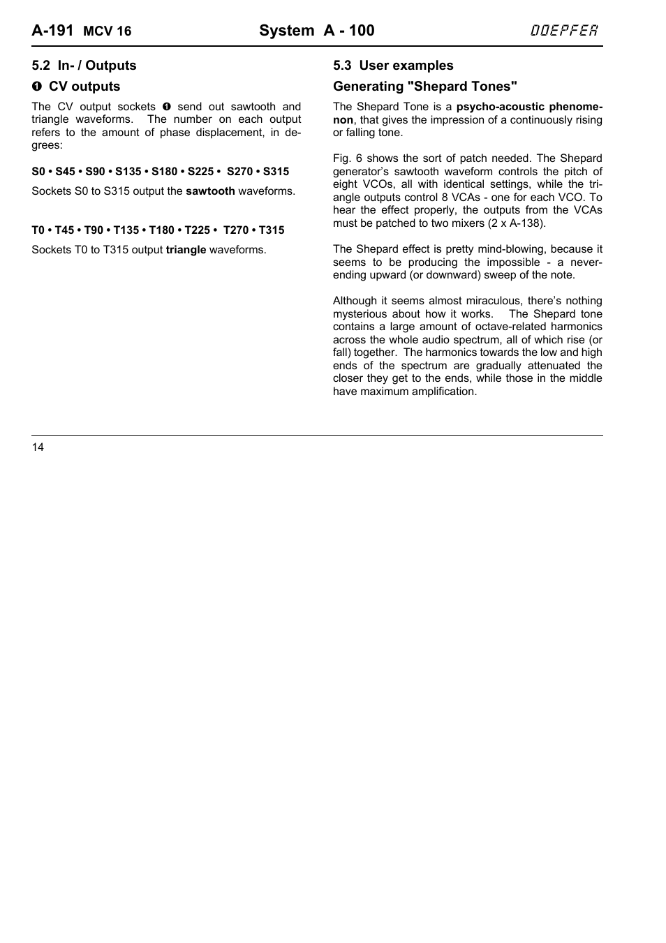 A-191, System a - 100 | Doepfer A-191 Shepard Generator/16xMIDI-CV Interface  (no longer available) User Manual | Page 14 / 18
