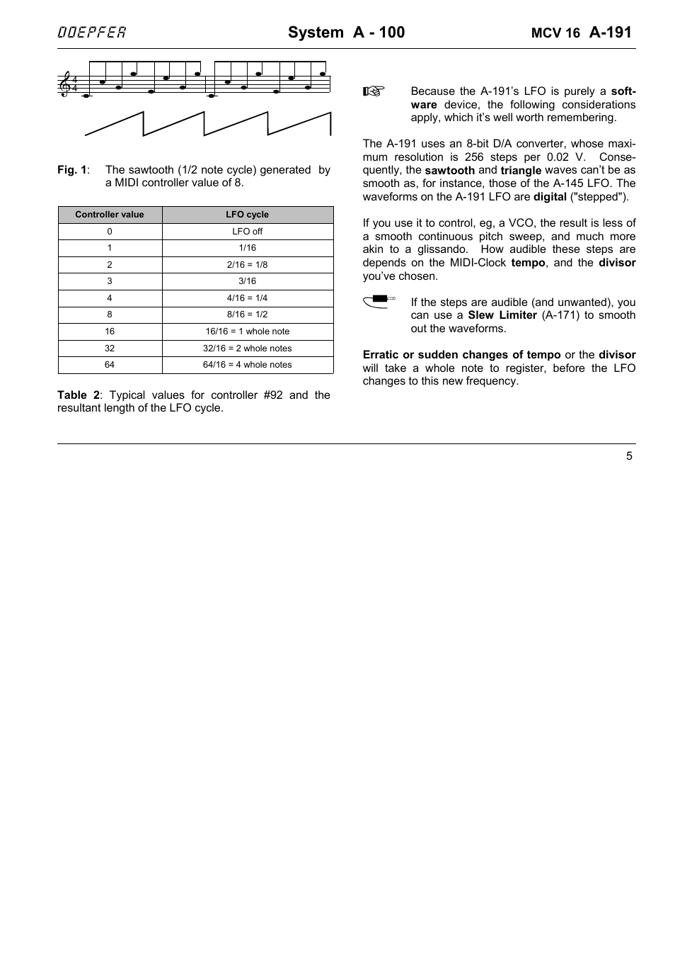 System a - 100, A-191, Doepfer | Mcv 16 | Doepfer A-191 Shepard Generator/16xMIDI-CV Interface  (no longer available) User Manual | Page 5 / 18