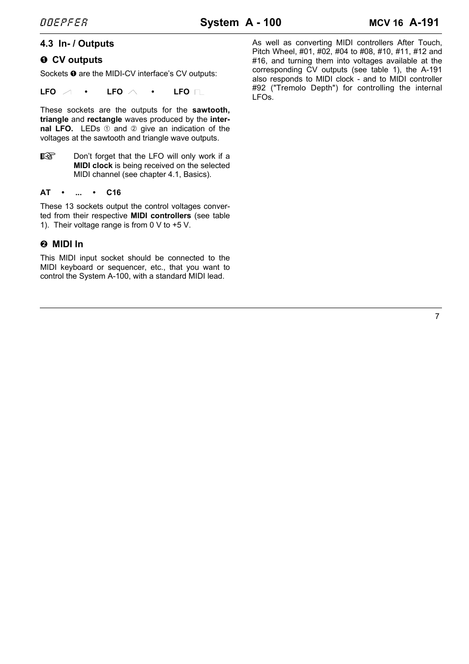 System a - 100, A-191 | Doepfer A-191 Shepard Generator/16xMIDI-CV Interface  (no longer available) User Manual | Page 7 / 18