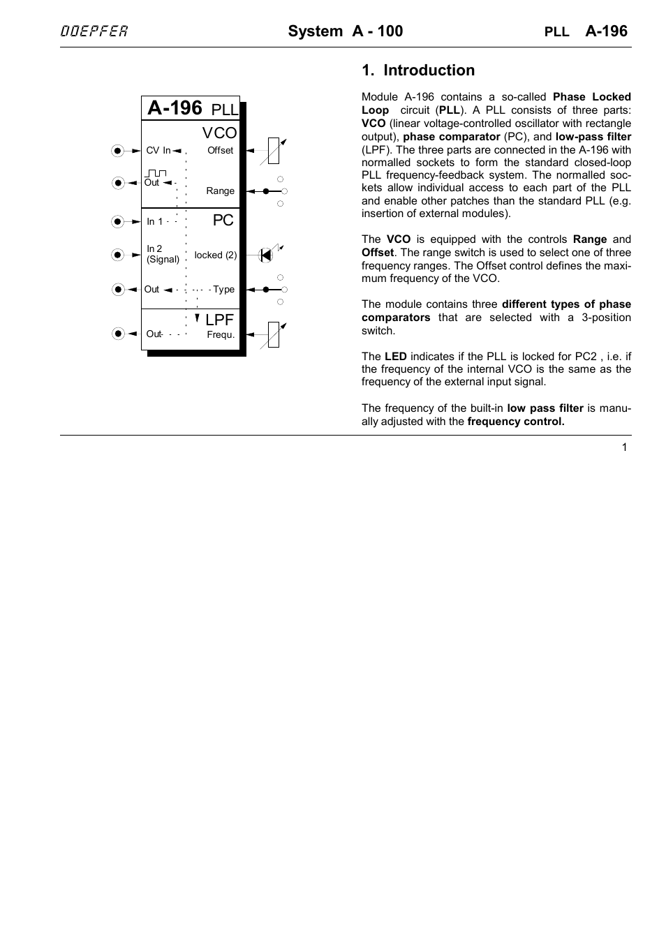 Doepfer A-196 PLL User Manual | 8 pages