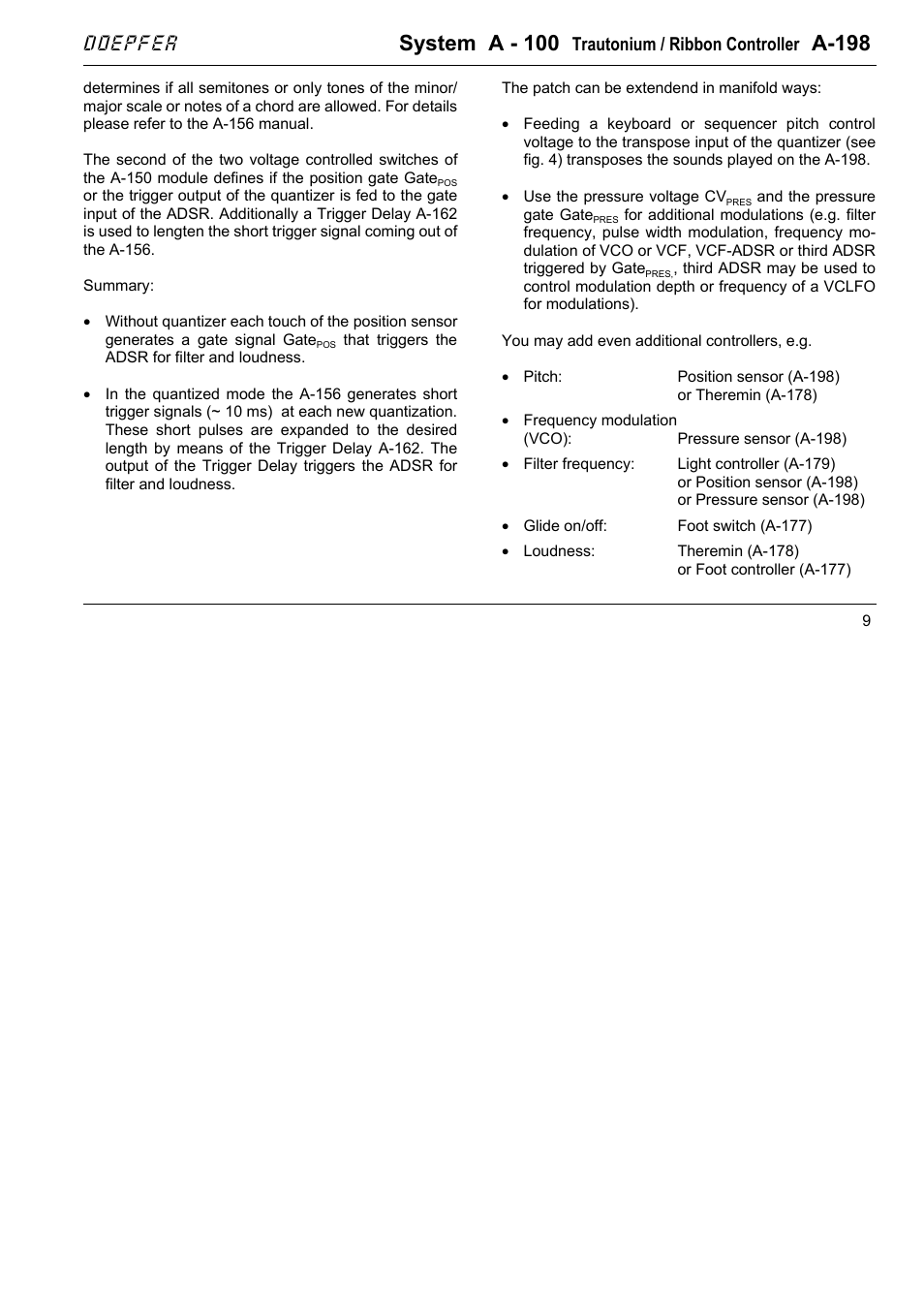 System a - 100, A-198, Doepfer | Doepfer A-198 Trautonium / Ribbon Controller User Manual | Page 9 / 10