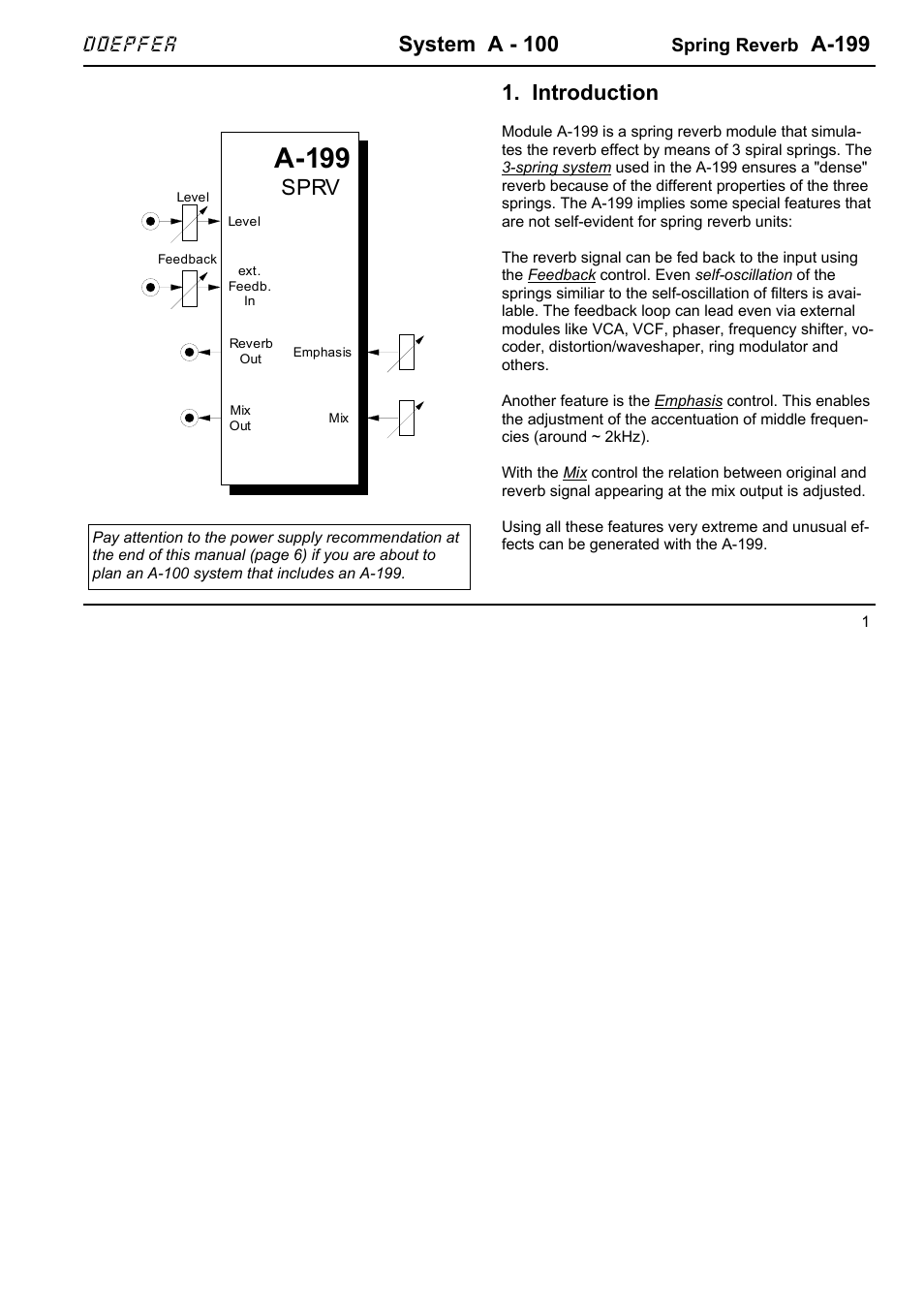 Doepfer A-199 Spring Reverb User Manual | 6 pages