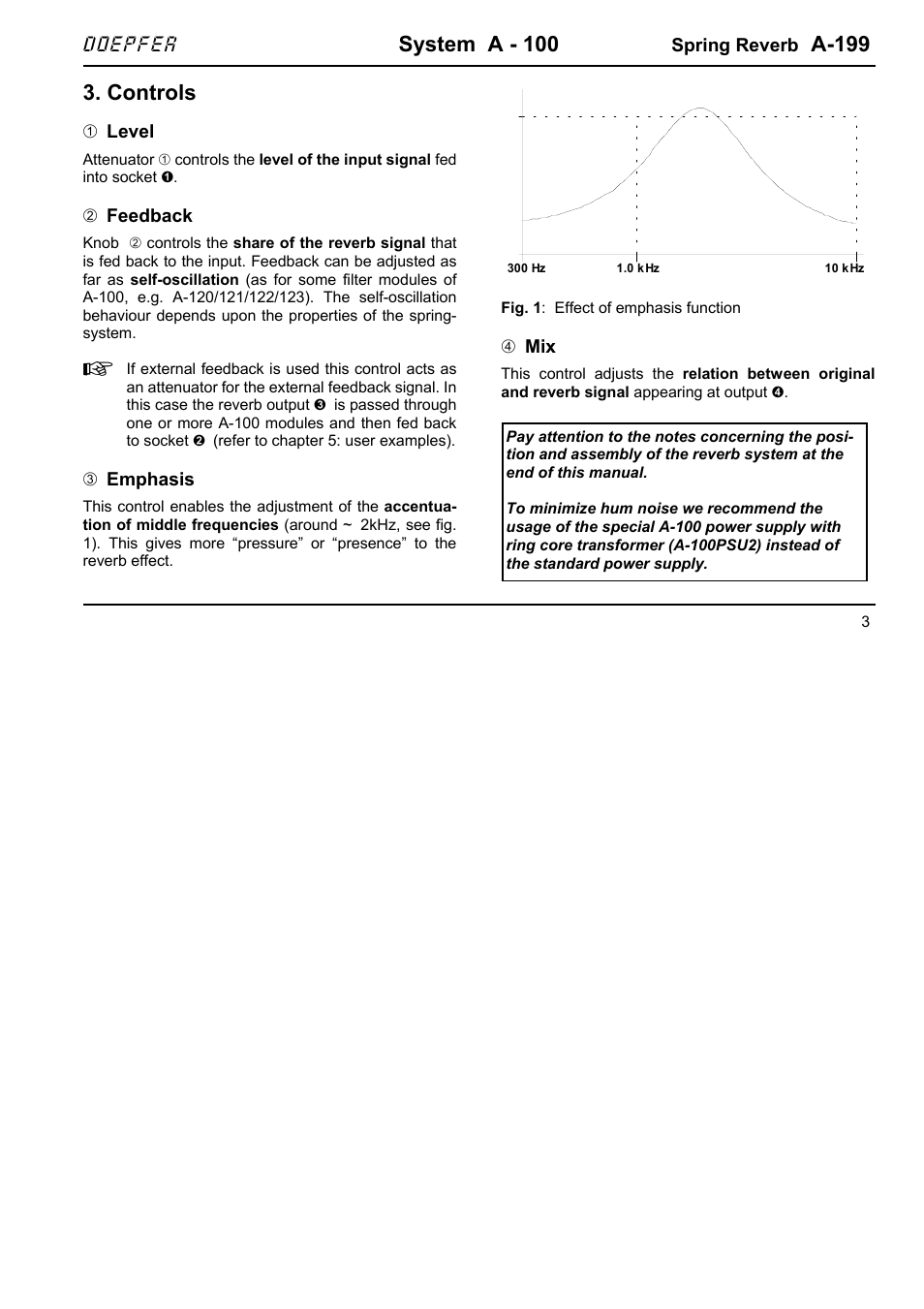 System a - 100, A-199, Controls | Doepfer | Doepfer A-199 Spring Reverb User Manual | Page 3 / 6