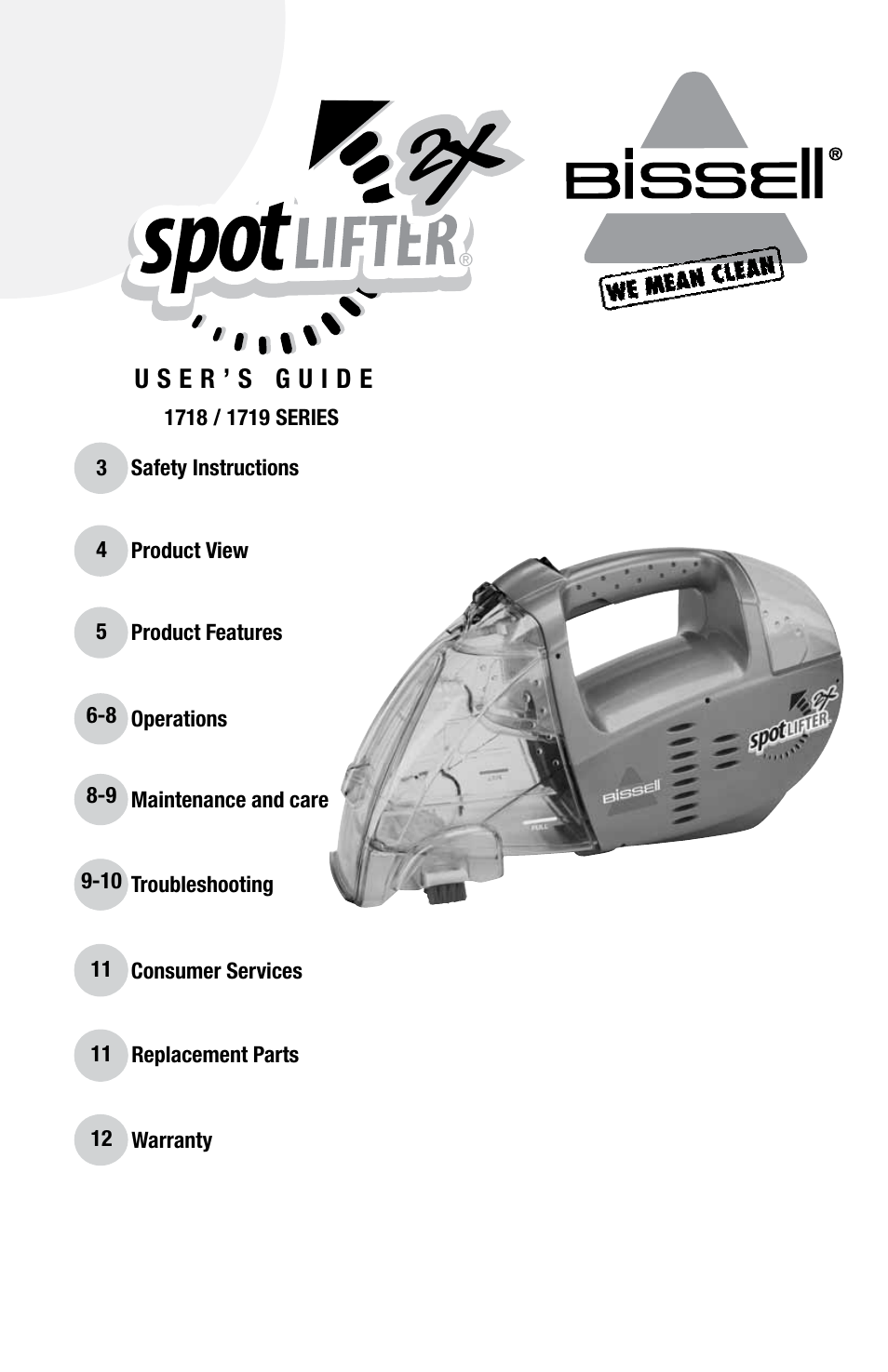 Bissell SPOT LIFTER 1718 series User Manual | 12 pages