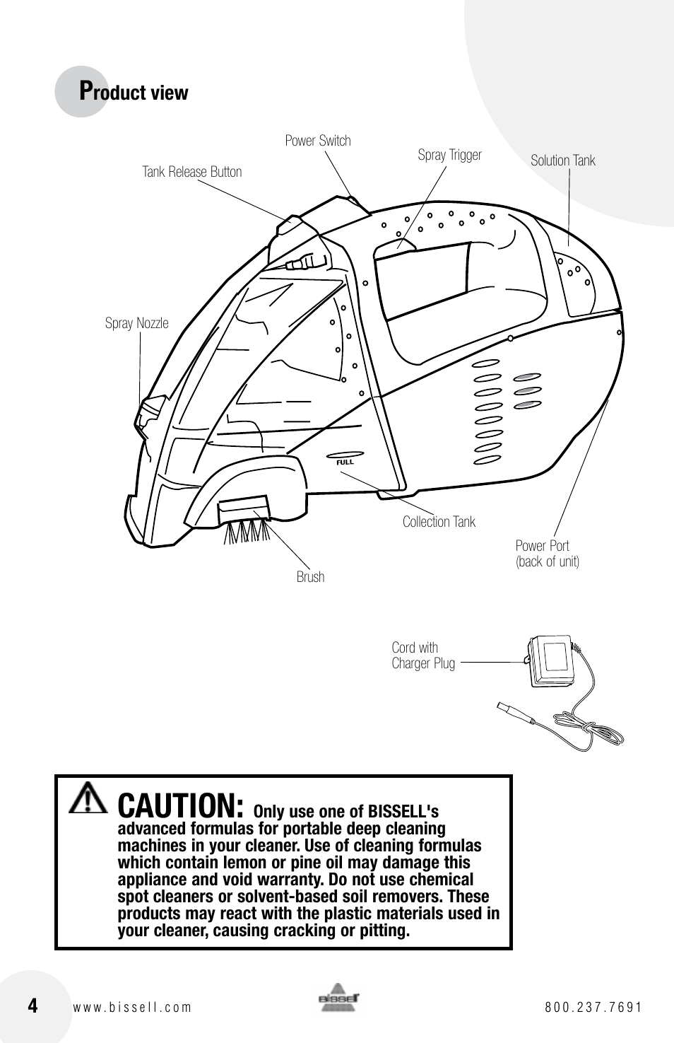 Caution | Bissell SPOT LIFTER 1718 series User Manual | Page 4 / 12