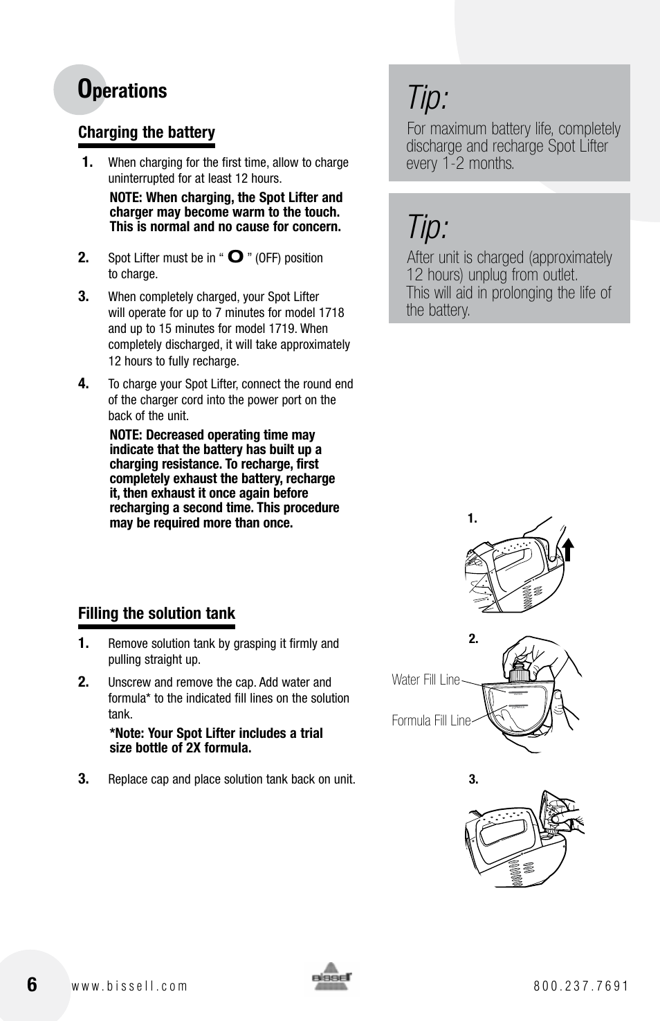 Perations | Bissell SPOT LIFTER 1718 series User Manual | Page 6 / 12