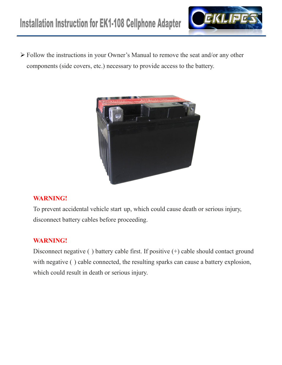 EKLIPES EKLIPE Black Viper Motorcycle Cellphone & GPS Adapter User Manual | 2 pages